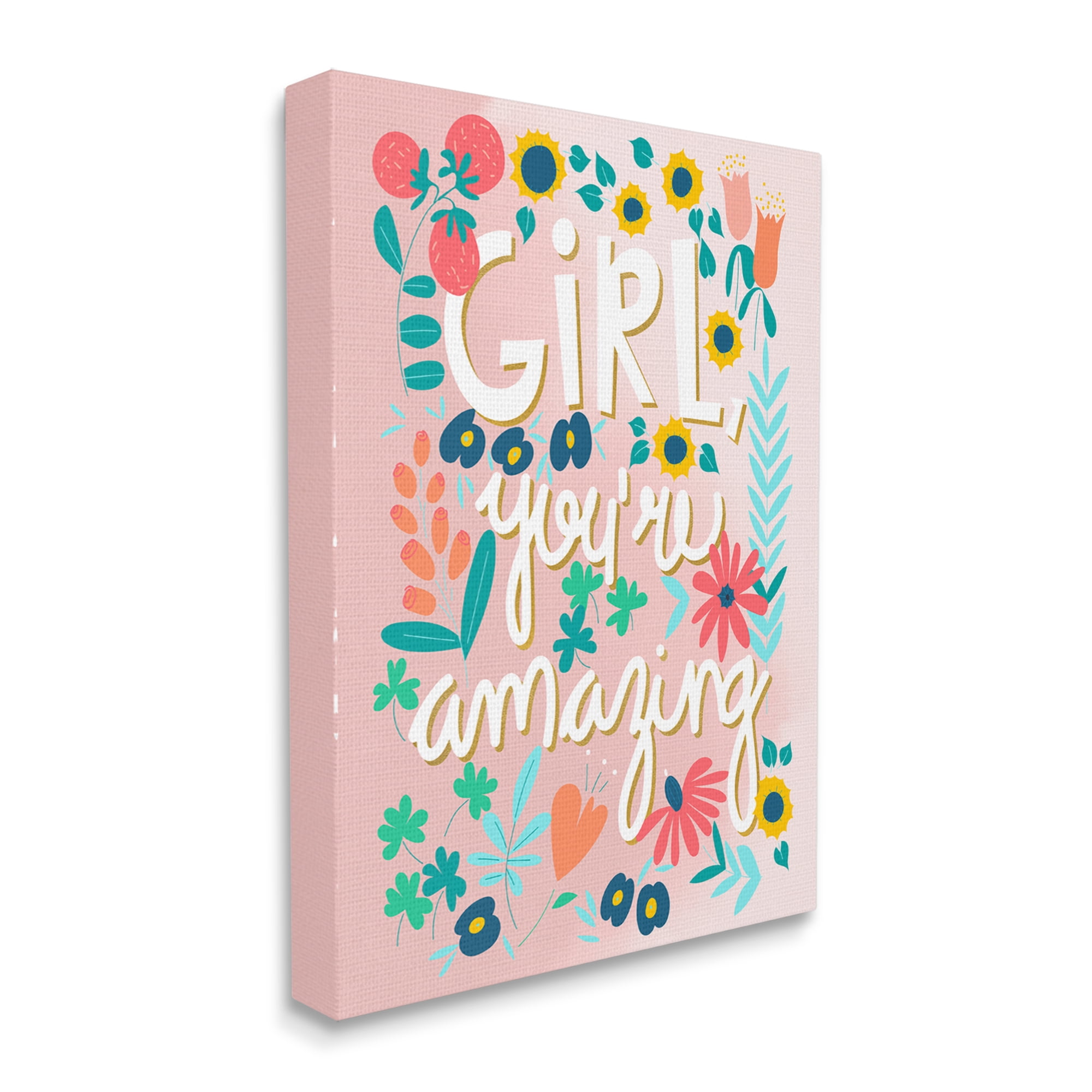 Stupell Industries Girl You're Amazing Phrase Botanical & Floral Painting Gallery Wrapped Canvas Print Wall Art, 30 x 40