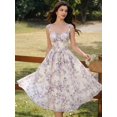 thumbnail image 2 of Apricot Floral Midi Dress With Pockets Vintage Cottagecore Sweetheart Neckline Summer Casual Wedding Guest, 2 of 8