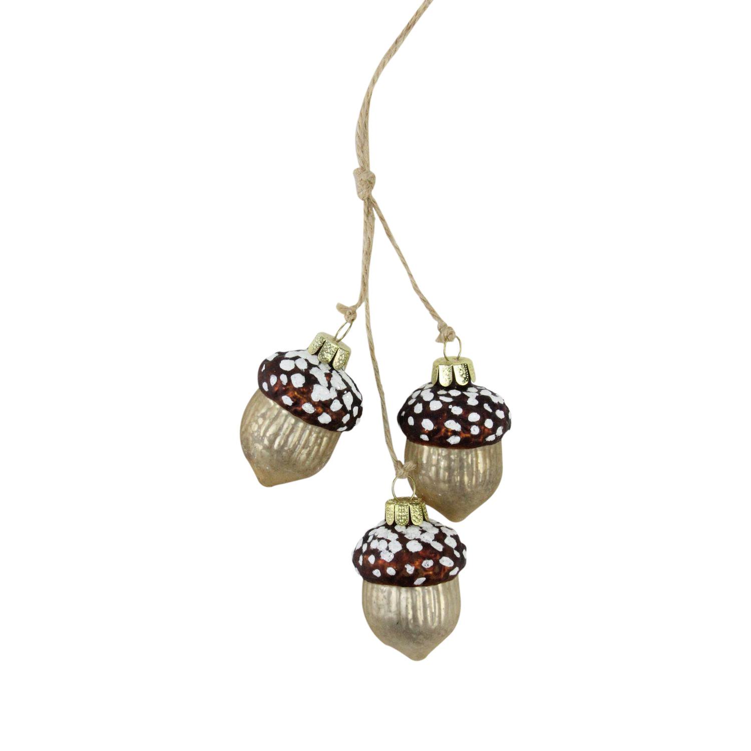 9 Glittered Trio Of Acorns Mercury Glass Christmas Ornament