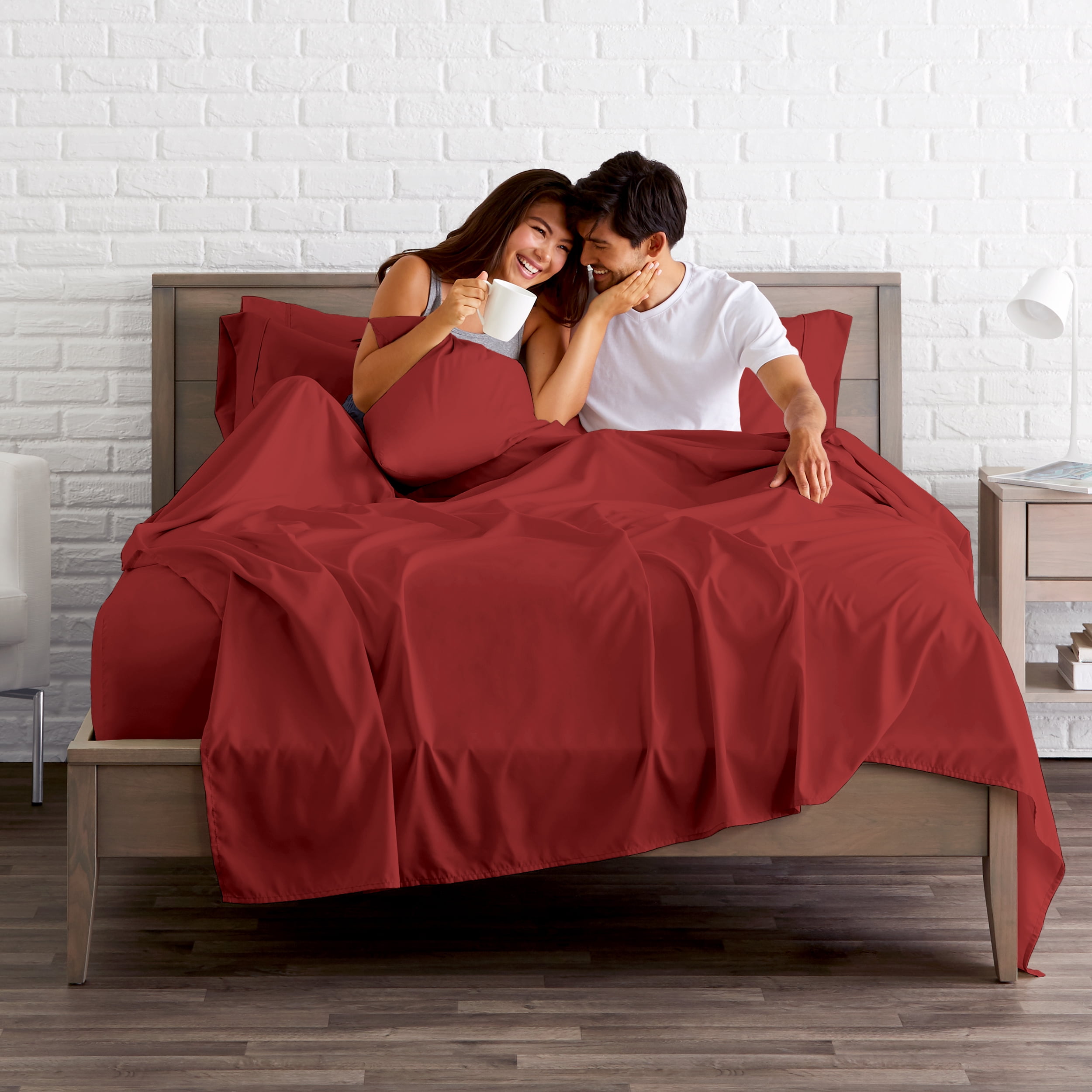 Bare Home 5 Piece Sheet Set, Microfiber, 2 Extra Pillowcases, Twin, Red