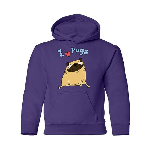 I Love Pugs Hoodie Juniors -Image by Shutterstock, Large