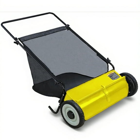 Emorefun 26" Push Lawn Sweeper, 7 Cu.ft. Large Capacity Leaf Sweeper with 4 Spinning Brushes for Lawn, Yards, Sidewalks, Yellow & Black