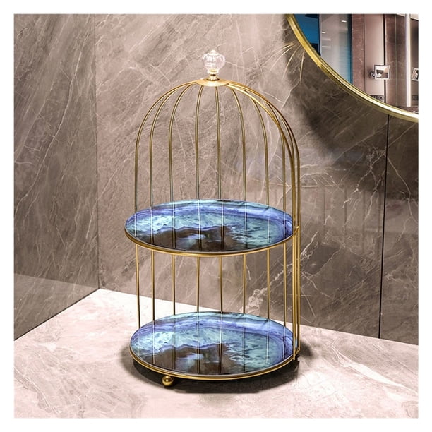 Estante organizador de maquillaje con forma de jaula de pájaros de doble capa for tocador de encimera de baño