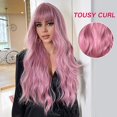 thumbnail image 2 of Long Pink Wigs With Bangs Wave Synthetic Wigs For Women, 2 of 5