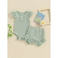 thumbnail image 2 of CIYCuIT Baby Girls 2Pcs Summer Clothes Eyelet Fly Sleeve Romper with Elastic Waist Shorts Outfits 3M 6M 12M 18M Infant Toddler Cute Solid Color Shorts Sets, 2 of 9