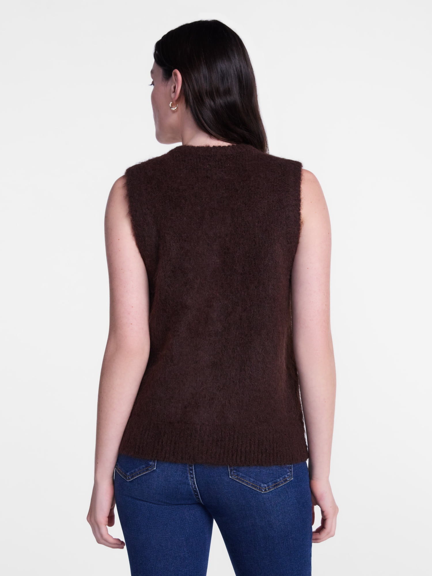 Scenario Women's and Women's Plus Button Front Textured Sweater Vest, Lightweight, Sizes XS-4X