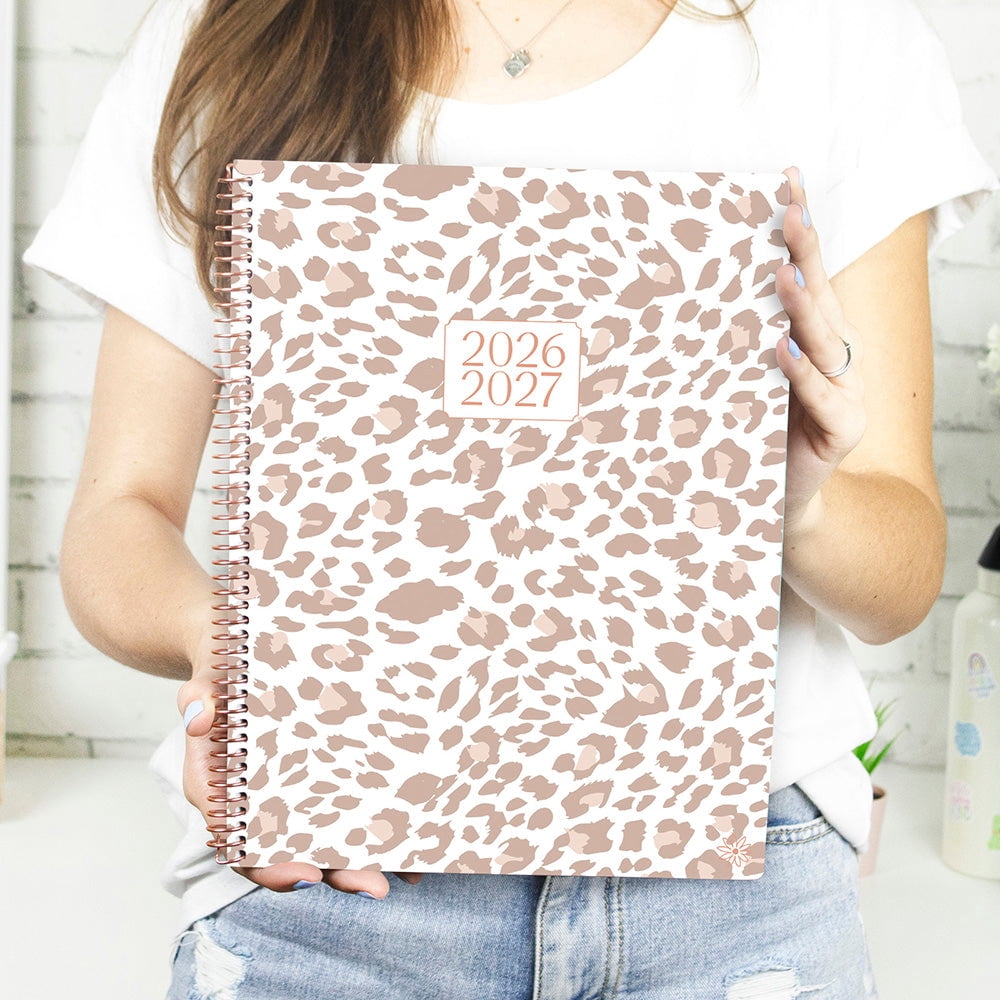 bloom daily planners 2026-2027 Academic Planner, 13 Month Monthly & Weekly, 8.5" x 11" Soft Cover, Stickers Included, Tan Leopard
