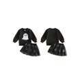 thumbnail image 2 of RUINIXCW Toddler Baby Girls Halloween Outfit Little Baby Girls Fall Clothes Cute Pumpkin Ghost Embroidery Long Sleeve Sweatshirt Top with Tulle Tutu Skirt Set, 2 of 9