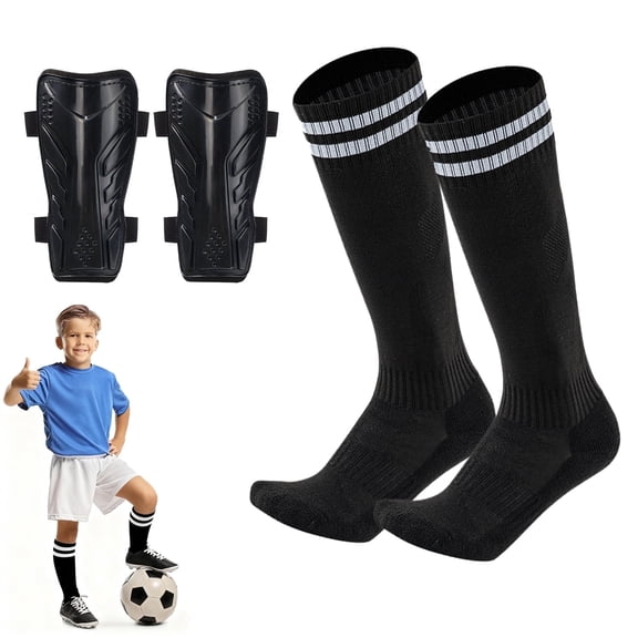 BTideas Soccer Shin Guards,Shin Guards Pads and Long Soccer Socks for Football Equipment,Black