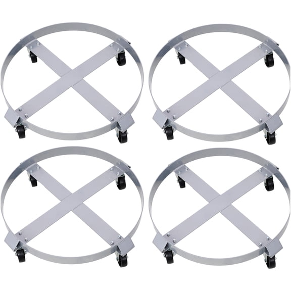 JERFIT 4-Pack Heavy Duty 55 Gallon Drum Dolly Cart with 4 Swivel Caster Wheels & Brakes, Steel Frame Barrel Mover for Warehouse, Factory, Workshop