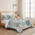 thumbnail image 5 of Twin XL Quilt Set 68''x98'', Blue Teal Coastal Lightweight Bedspread Coverlet with 2 Pillow Shams, Summer Beach Starfish Coral Nautical Rustic Breathable All Season Quilt Bedding for Dorm/Guest Room, 5 of 9