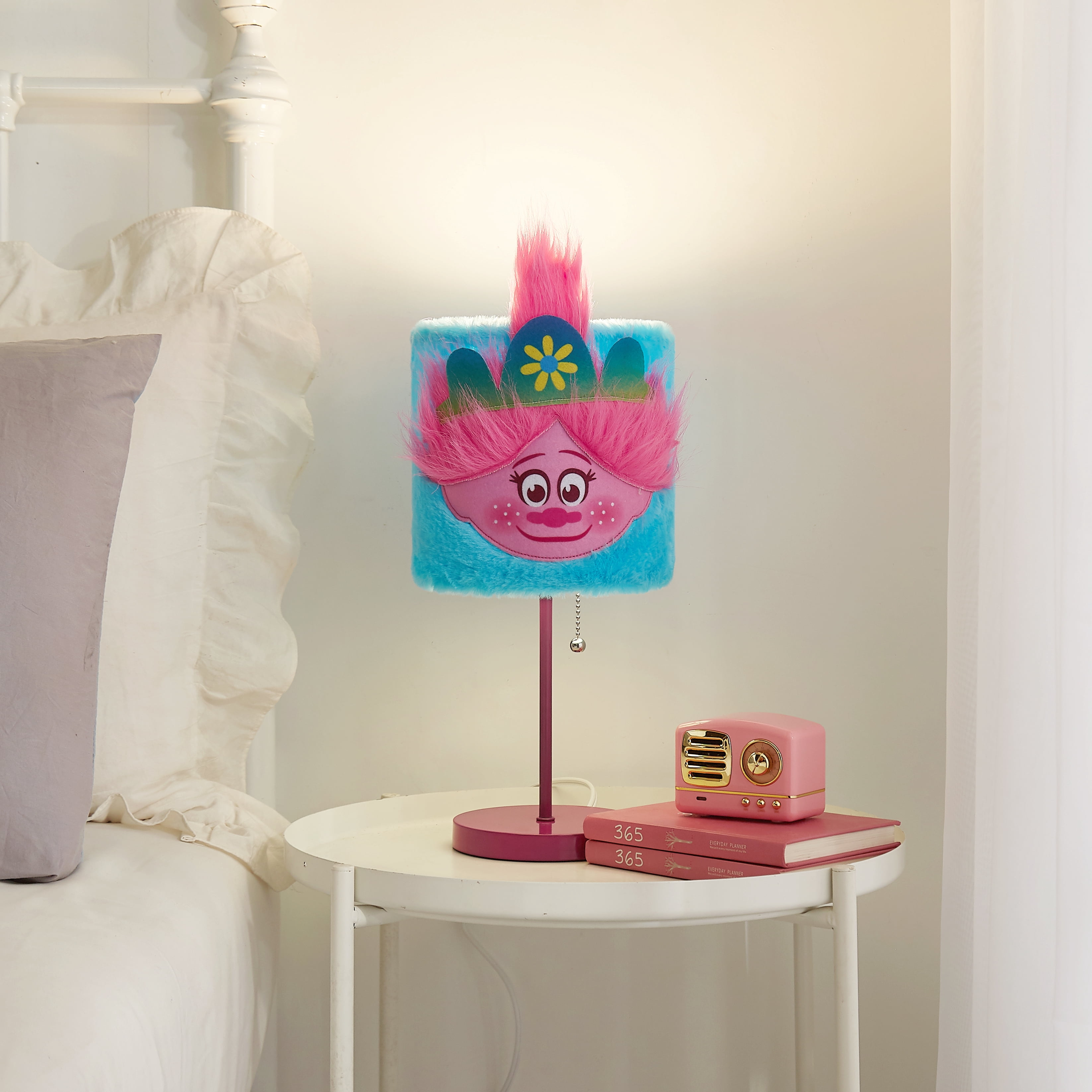 Trolls Soft Plush Kids' Table Stick Lamp Light, Plug-in, 15", Dreamworks, Pink, Matte Finish