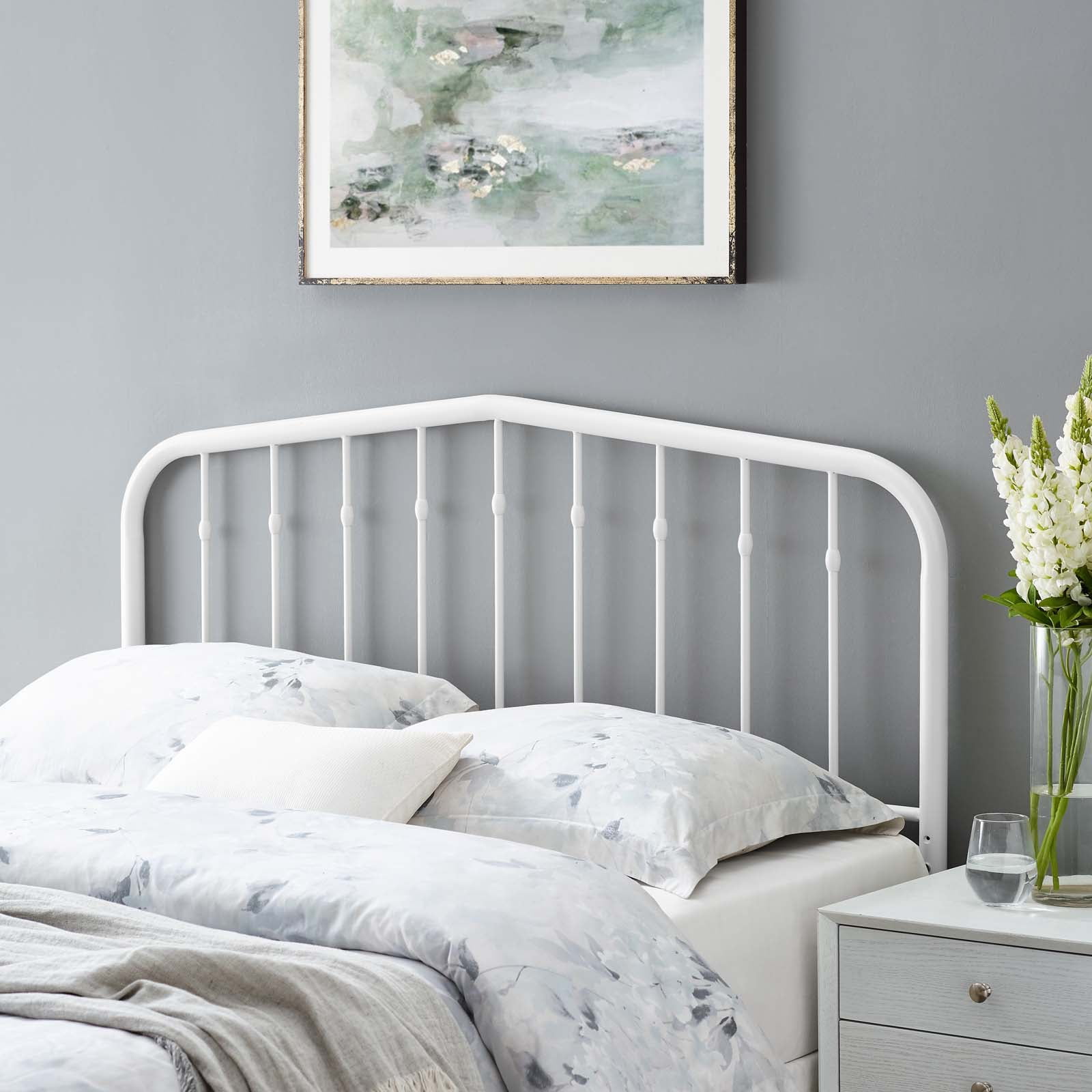 Headboard, Queen Size, Metal, White, Modern Contemporary Urban Design, Bedroom Master Guest Suite