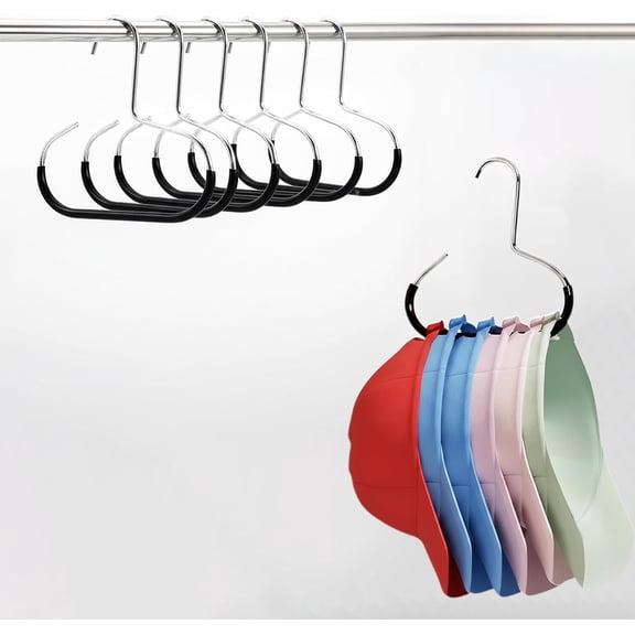 Hat Hangers for Closet,4/6/8 Pack Metal Cap Organizer Hooks for Baseball Caps, Belts, Ties, Space Saving Closet Rod Hanger, Black