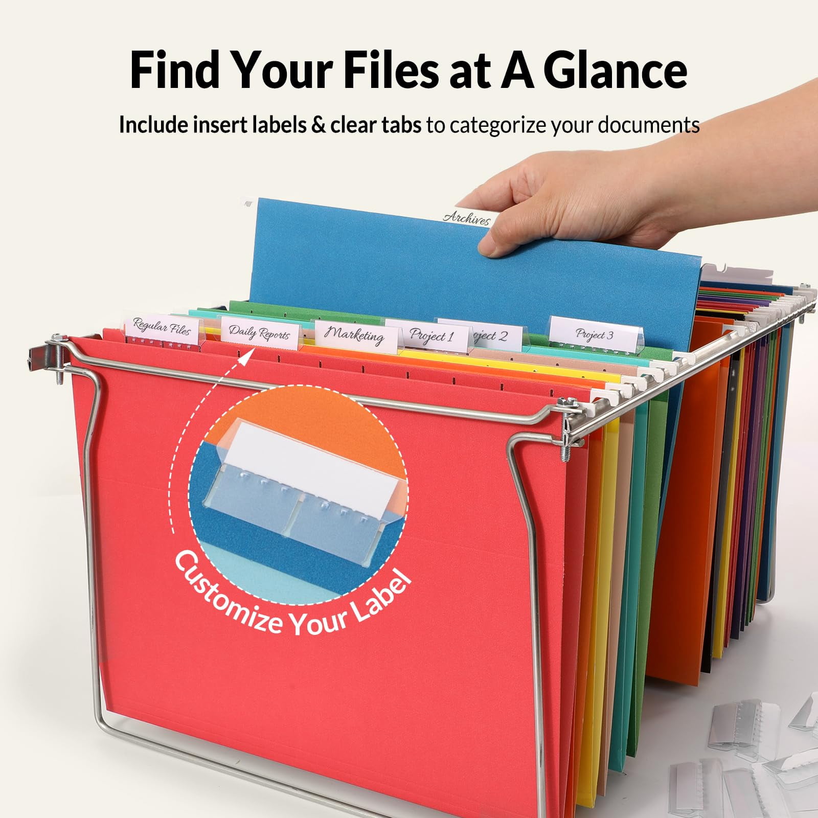 Hanging File Folders  50 Pack Letter Size With 1/5-cut Tabs Stay Organized For Your Home And Office Bulk Documents Paper 10 Assorted Colors