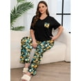 thumbnail image 5 of SHOWMALL Women's Plus Size Pajama Set Yellow Blue Floral 3X 2 Piece Loungewear Set Sleepwear for Spring Summer Fall, Short Sleeve Top and Printed Long Pants with Side Pockets, 5 of 7