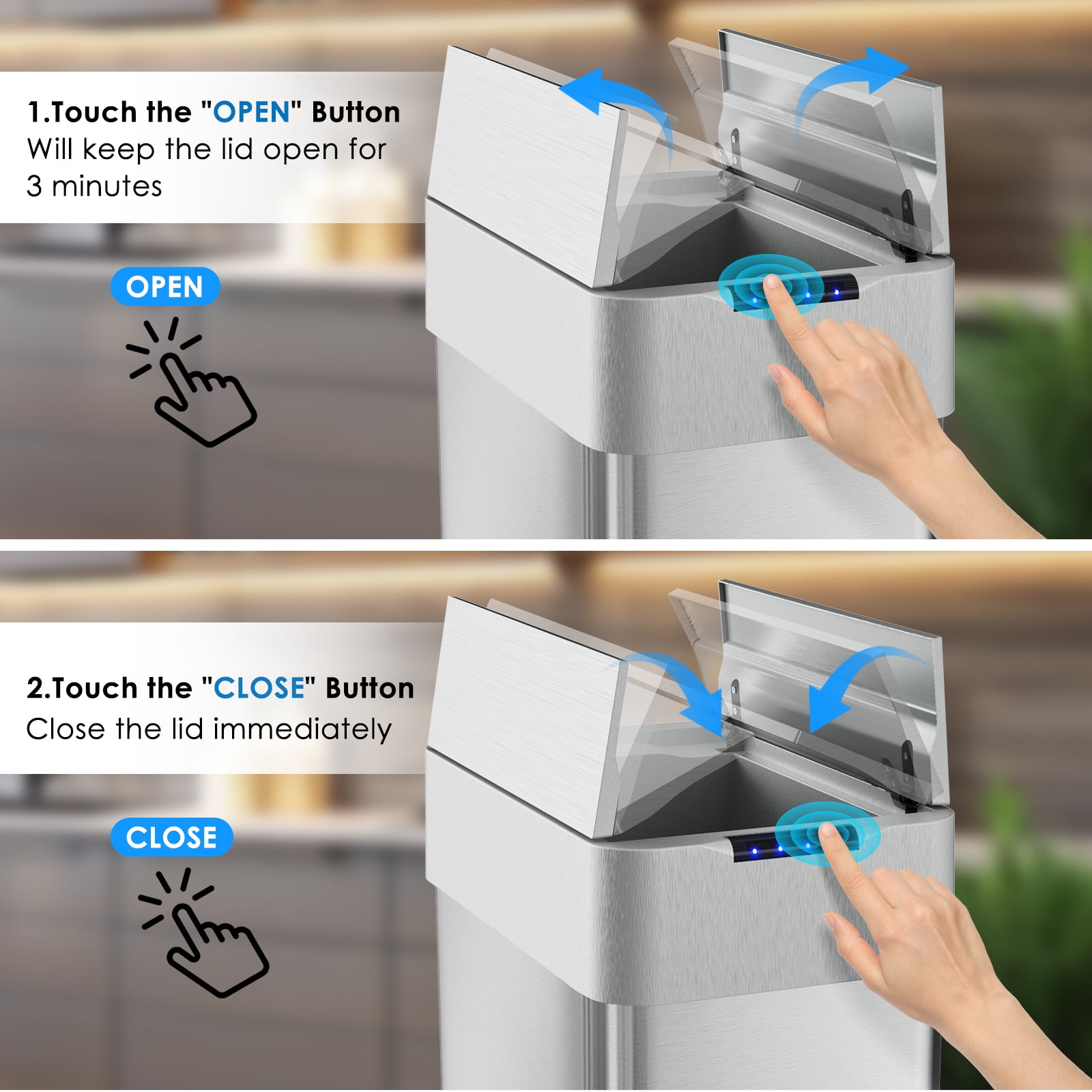 LAZY BUDDY 21 Gal Motion Sensor Trash Can Motion Sensor Garbage Bin, Touchless Brushed Wastebasket, 80L Stainless Steel Kitchen Bin W/Butterfly