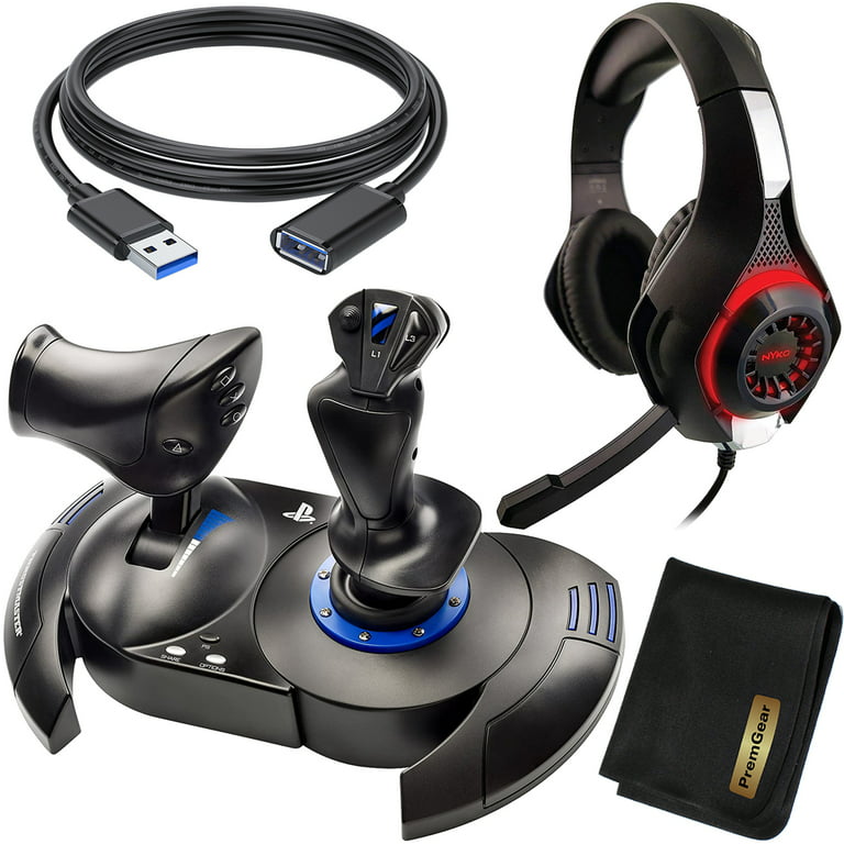 gennemsnit drag udbrud Thrustmaster T-Flight Hotas 4 Flight Simulator Controls for PS5 PS4 and  Windows, Bundle with Over-ear Headset with Mic, 3.0 USB Extension cable &  PremGear Cleaning Cloth - Walmart.com