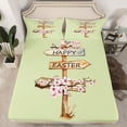 thumbnail image 2 of Feelyou Pink Cherry Blossoms Queen Sheet Sets, Happy Western Easter Flat Sheet, Rustic Wooden Cabin Queen Fitted Sheet, Lightweight Room Decor, 4pcs, 2 of 7