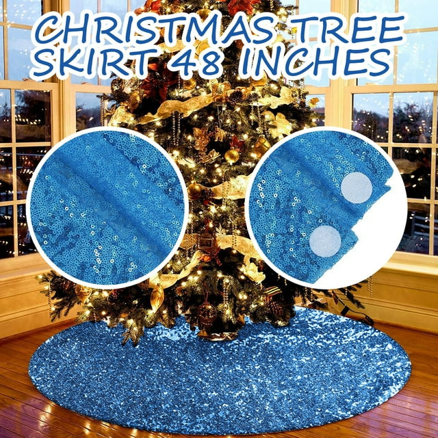 LSLJS Christmas Tree Skirts, A Gittering Christmas Ornament for A 48-Inch Large Gold Sequin Tree Dress, Christmas Decorations