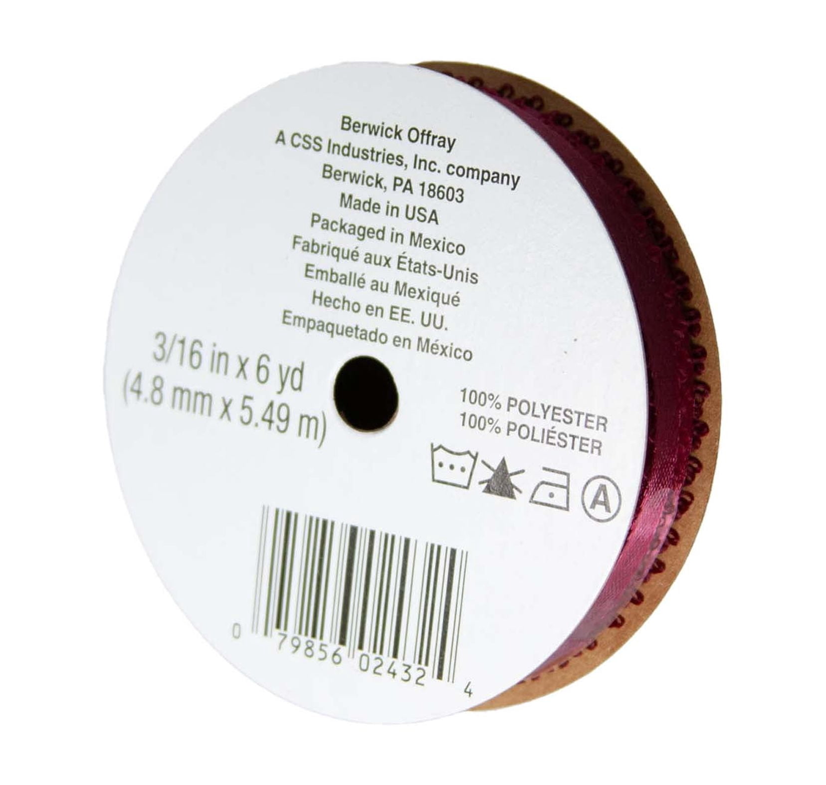 Offray Ribbon, Wine Red Narrow Double Faced Satin Polyester Ribbon Size and Style Will Vary