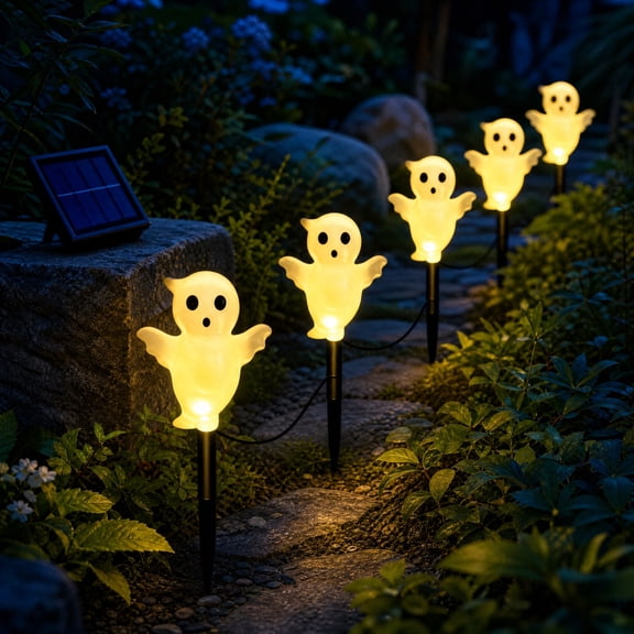 AZXY Halloween Solar Cute Ghost Stake Lights, Halloween Outdoor Decor, Halloween Yard Decor Halloween Lights,Halloween Decorations, Spooky Waterproof Pathway Lawn Patio Fall Garden Landscape Ornament