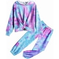 thumbnail image 2 of Oudiya Girls 2 Piece Tie Dye Sweatsuit Clothing Set Twist Front Hooded Sweatshirt and Sweatpants with Pockets, 5-6Y, 2 of 7