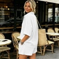 thumbnail image 2 of Sahpxhe 2 Piece Cotton Matching Sets for Women Button Front Short Sleeve Shirt Casual Summer Vacation Shorts Sets White XL, 2 of 7