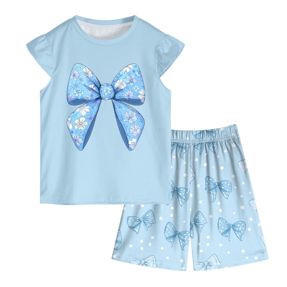 Toddler Baby Girls Summer Outfits Short Sleeve Cartoon Print T-Shirt Tops & Shorts Sets 2pcs Cute Baby Girls Cotton Summer Clothes For 1t 2t 3t 4t 5t 6t 7t Children,Oversized 6-7 Years