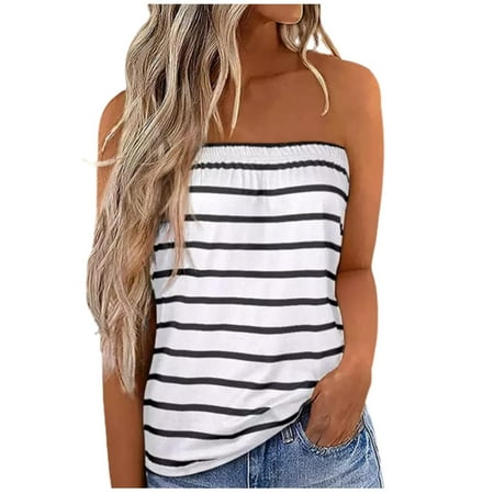 

Yourumao Women Clearance TopsCamisole Tank Striped Casual Blouse for Womens Summer Fall Off Shoulder Tops Bustier Vest Ladies AX