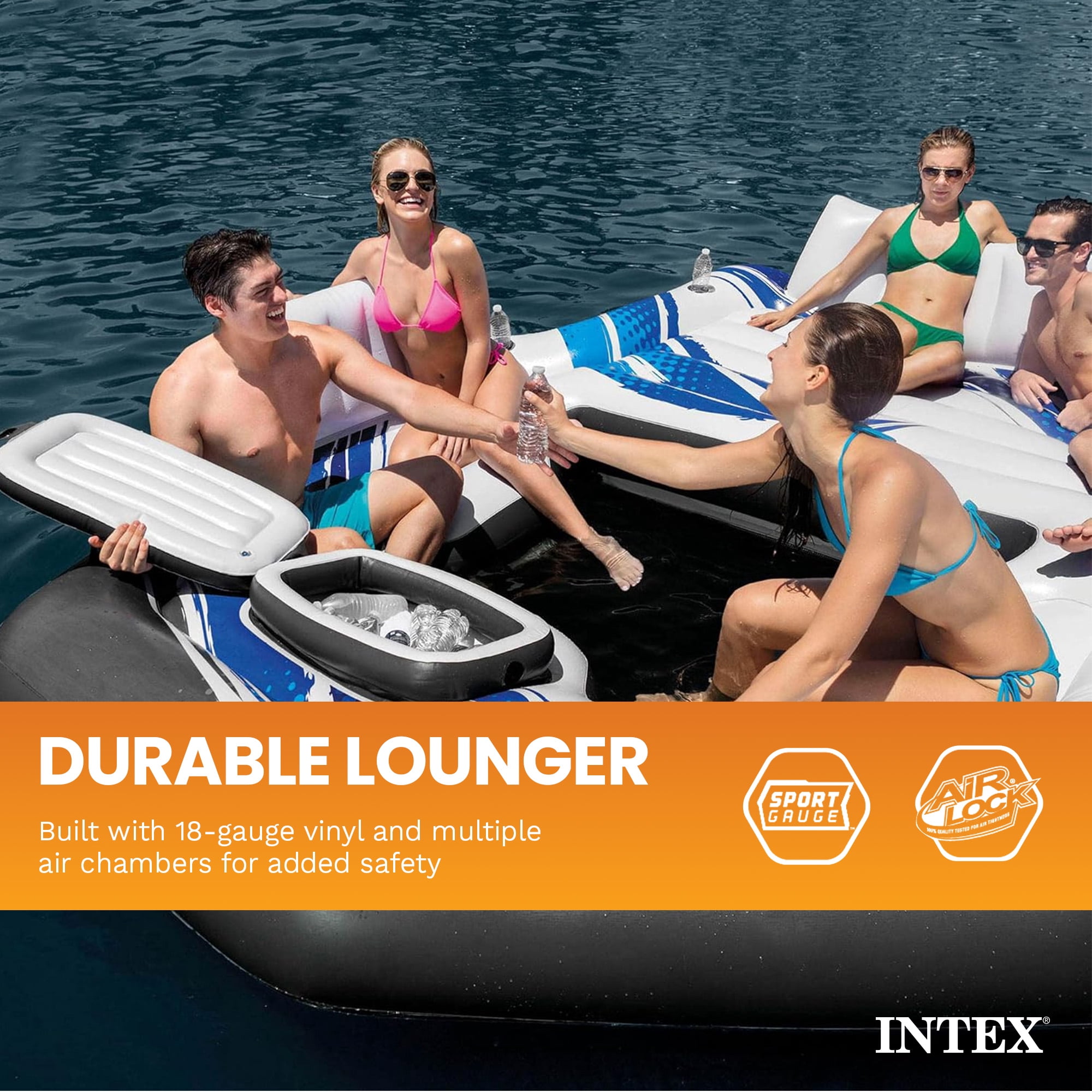 Intex Blue Tropic Inflatable Lake Island Float with Cooler and Cupholders