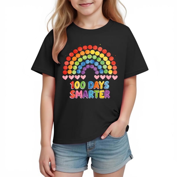 Camiseta Gráfica de la Temporada de la Escuela de las Niñas de los Niños de Manga Corta, Linda Impresión de la Camiseta Casual para los Niños 3-10 Años de Uso Diario