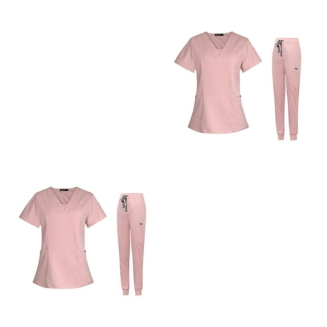 Ruiboury Ensemble de Blouse Médicale pour Femme Col en v Manches Courtes Lavables Rose m 2ensemble