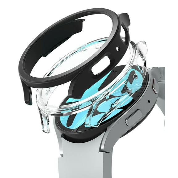 Ringke Slim [Anti-Yellowing Material / 2 Pack] Compatible with Samsung Galaxy Watch 6 Case (44mm) Lightweight Sturdy Solid Transparent Cover   Extra Color for Women, Men - Clear & Matte Black