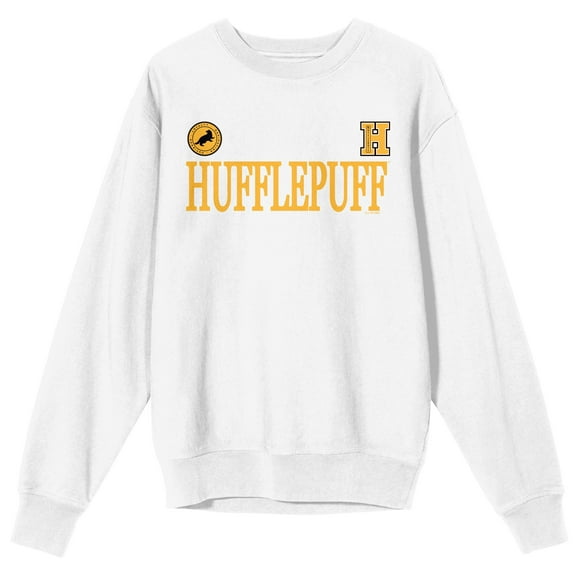 Harry Potter Hufflepuff Mascot Adult White Crew Neck Long Sleeve Sweatshirt-Medium