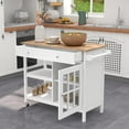 thumbnail image 2 of ChooChoo Rolling Kitchen Island, Portable Kitchen Cart Wood Top Kitchen Trolley with Drawers and Glass Door Cabinet, Wine Shelf, Towel Rack, White, 2 of 6
