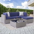 thumbnail image 1 of CHYVARY 5 Pcs Outdoor Conversation Lounge Sectional Couch Set,PE Wicker Rattan Woven,Washable Sponge Cushions with Tea Table,Gray&Blue, 1 of 8