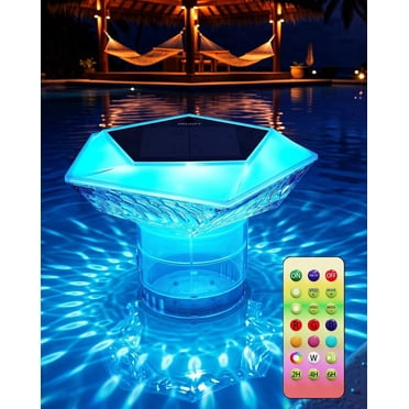 Solar Powered Pool Chlorine Dosing Pump, 2 Pack Adjustable Chlorine Dispenser Fits 4 Inch Chlorine Tablets, Pool Chlorinator with Lighting for Large Swimming Pool Maintenance
