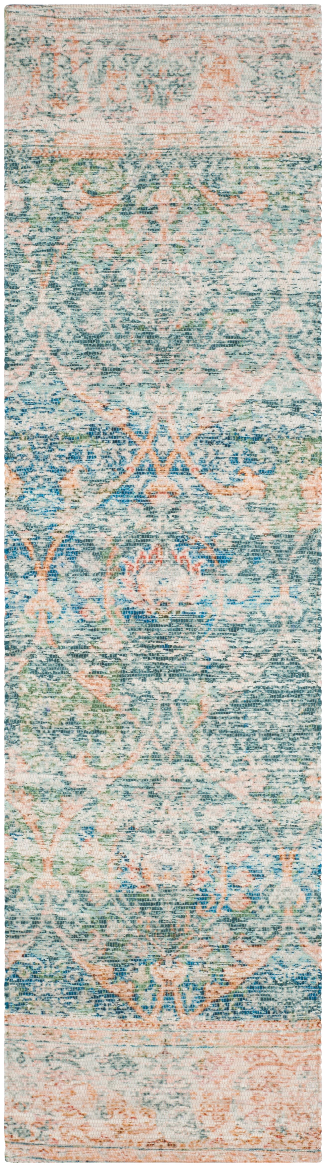 SAFAVIEH Saffron Candelario Floral Cotton Runner Rug, Turquoise/Peach, 2'3" x 10'