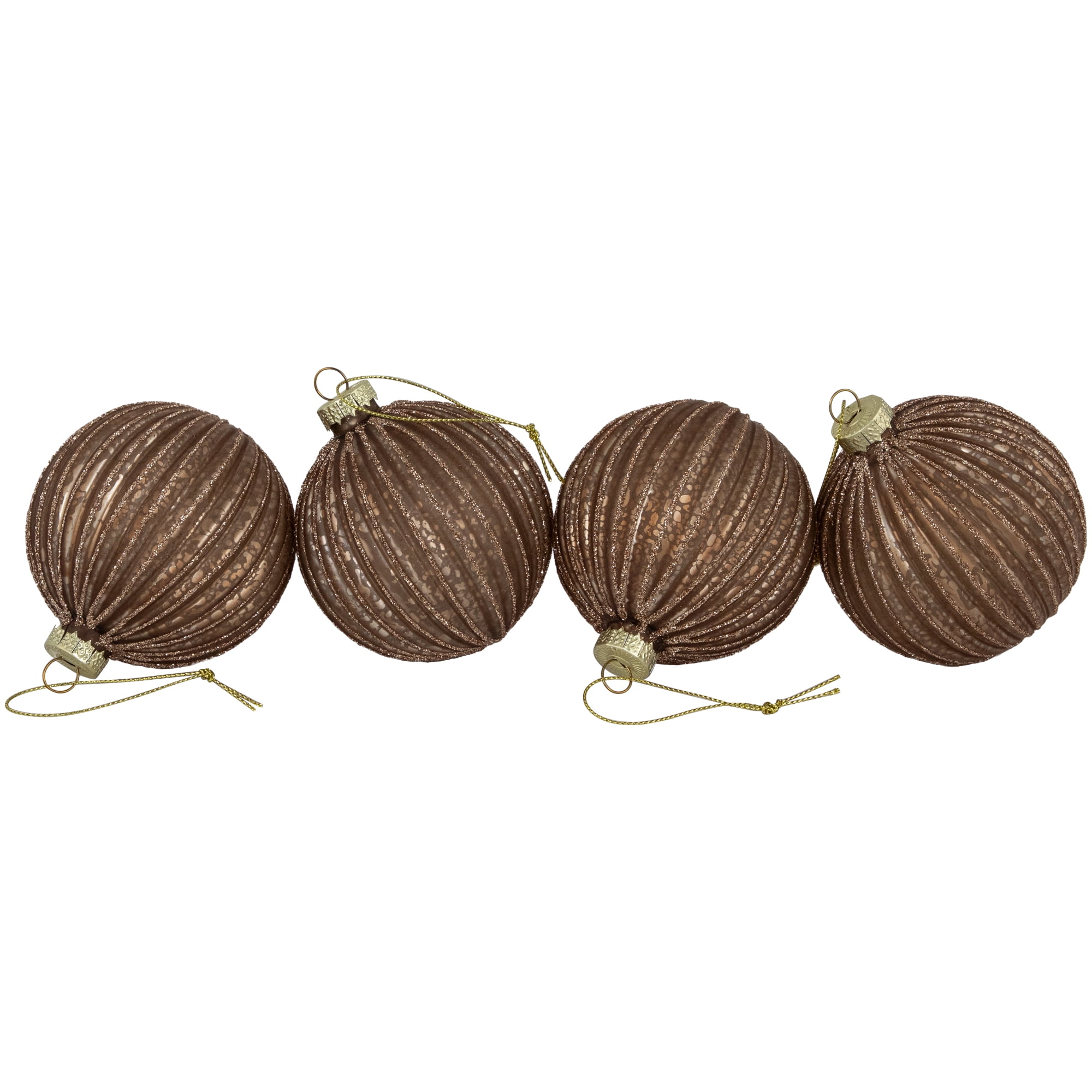 4ct Champagne and Chocolate Glittered Glass Ball Christmas Ornaments 3" (80mm)