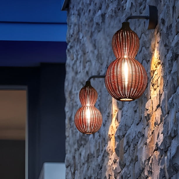 Rattan Gourd Waterproof Retro Outdoor Chandelier Porch Lights Wall