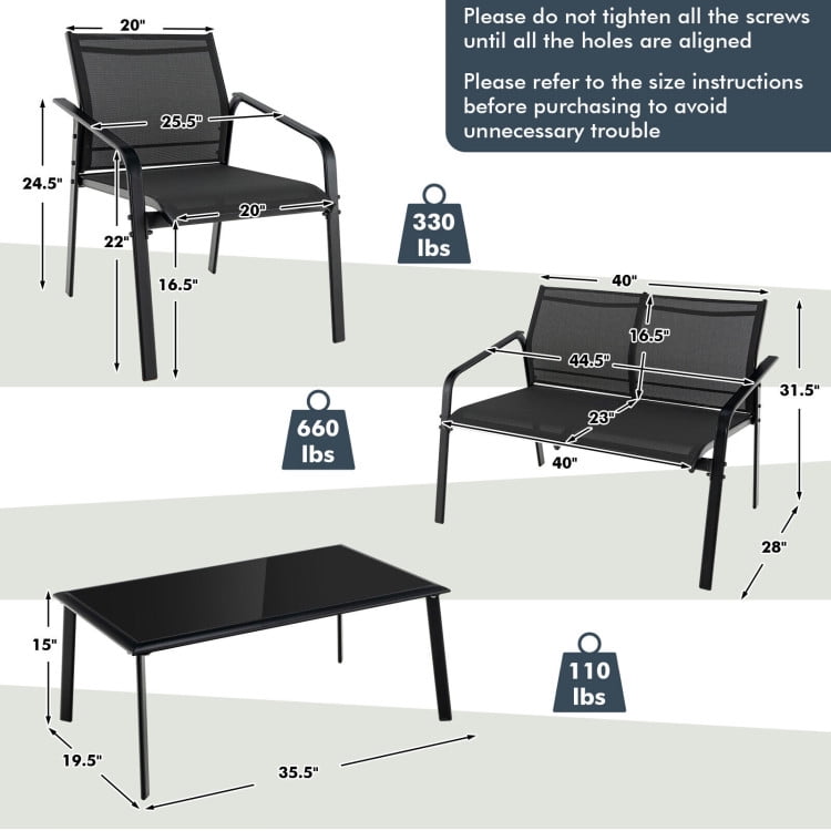 Aimee Lii 4 Pieces Patio Furniture Set with Glass Table Deck, Patio Conversation Sets for Backyard and Poolside, Black Aimee Lii 4 Pieces Patio Furniture Set with Glass Table Deck, Patio Conversation Sets for Backyard and Poolside, Black