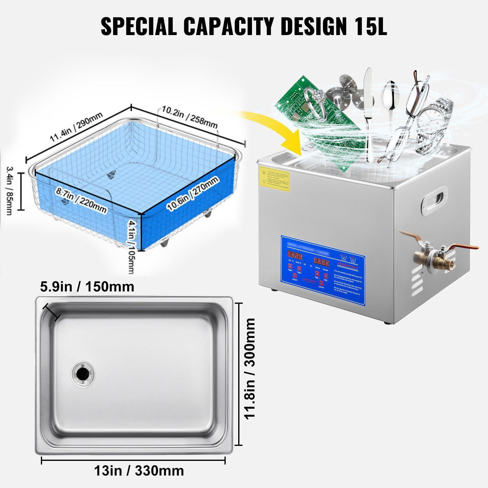 15L Ultrasonic Cleaner with Digital Timer Heater 40kHz 110V for Wrench Screwdriver Repair Tools Industrial Parts Metal Cleaning