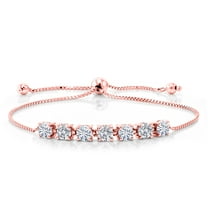 Gem Stone King 18K Rose Gold Plated Silver White Moissanite and Lab Grown Diamond Bracelet for Women | 2.52 Cttw | Gemstone Birthstone | Round 4.5MM