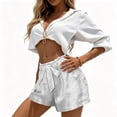 thumbnail image 4 of Pounoo Women's Shorts Drawstring Bow Satin Casual Bottoms Party Night Style Lightweight Shiny Relaxed Fit Gift, 4 of 6