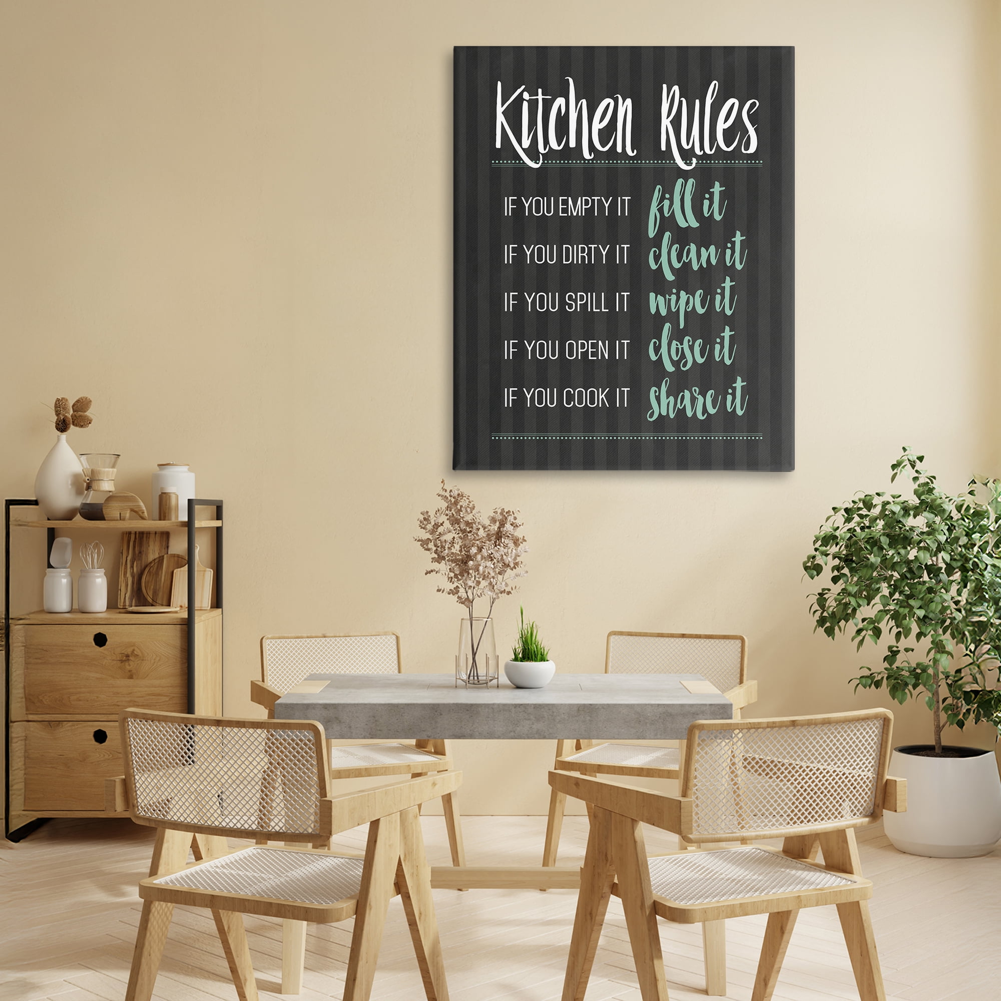 Kitchen Rules Black & Green Canvas Wall Art, design by Lettered and Lined
