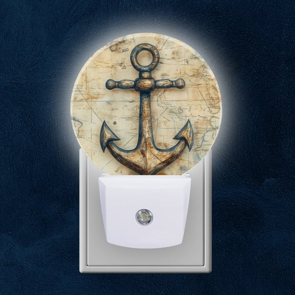Night Light Plug into Wall,Dusk to Dawn Sensor Auto-On/Off for Bathroom, Hallway,Kids Room-Anchor On The Background Of Ancient Map