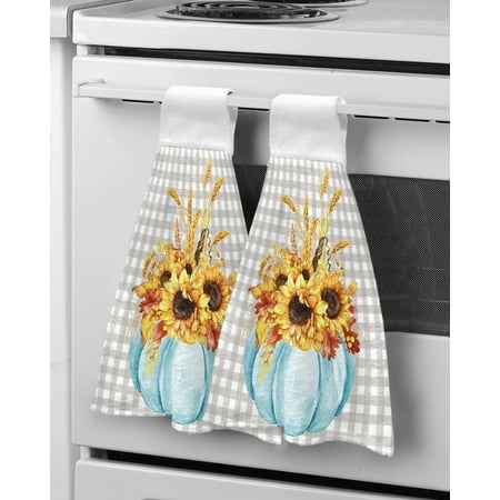 

Autumn Plaid Watercolor Pumpkin Hand Towel for Bathroom Kitchen Absorbent H