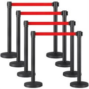 Alden Design Retractable Belt Stanchion Nylon Rope Crowd Control Barriers Safety Stanchion for Queuing Lines,Set of 8