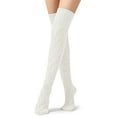 thumbnail image 4 of Spencer Women Cable Knitted Thigh High Socks Long Winter Socks Over the Knee High Socks Leg Warmers for Women, White, 4 of 10